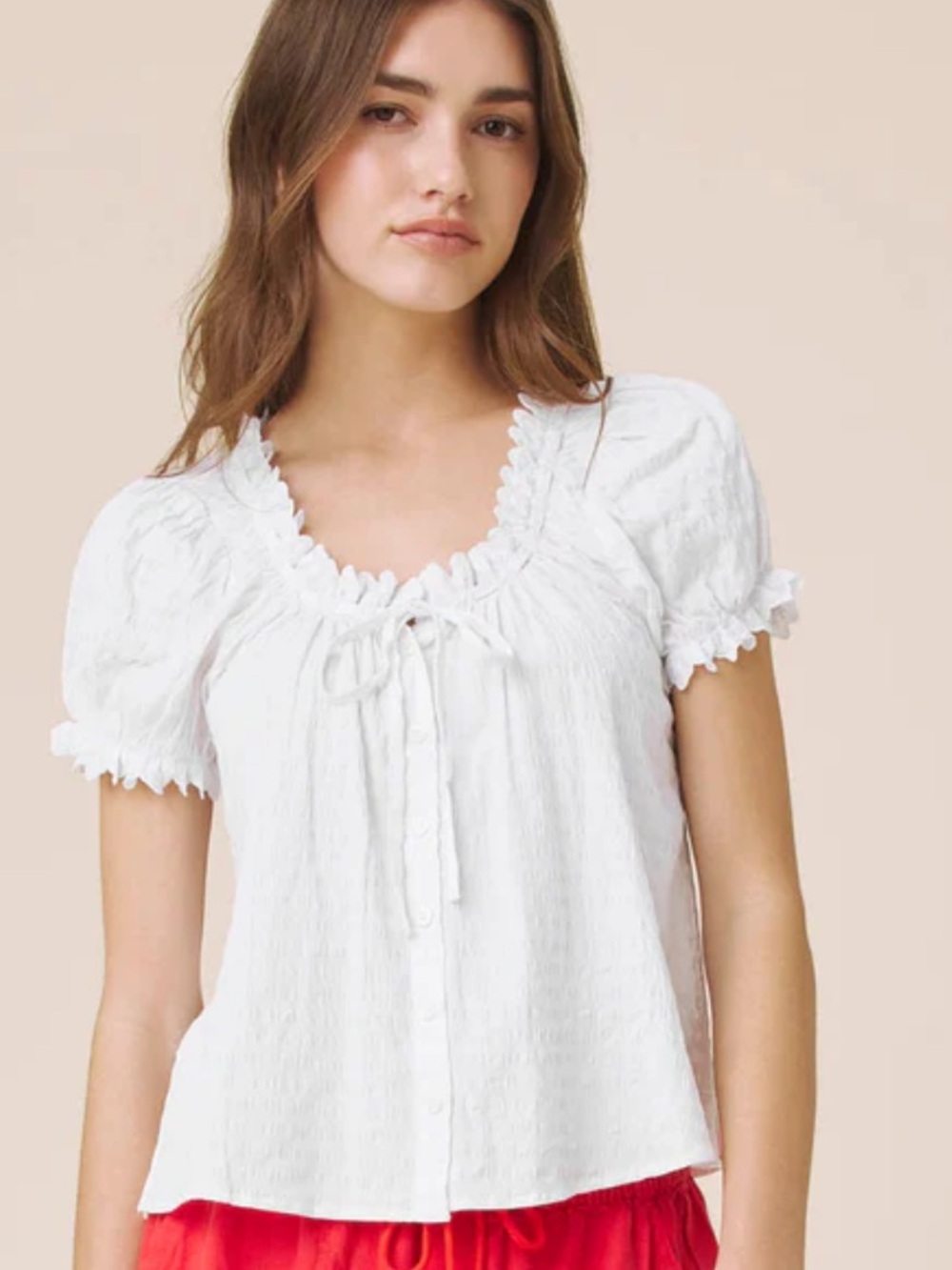 Splendid White Short-Sleeve Gigi Puff Sleeve Top current season $138